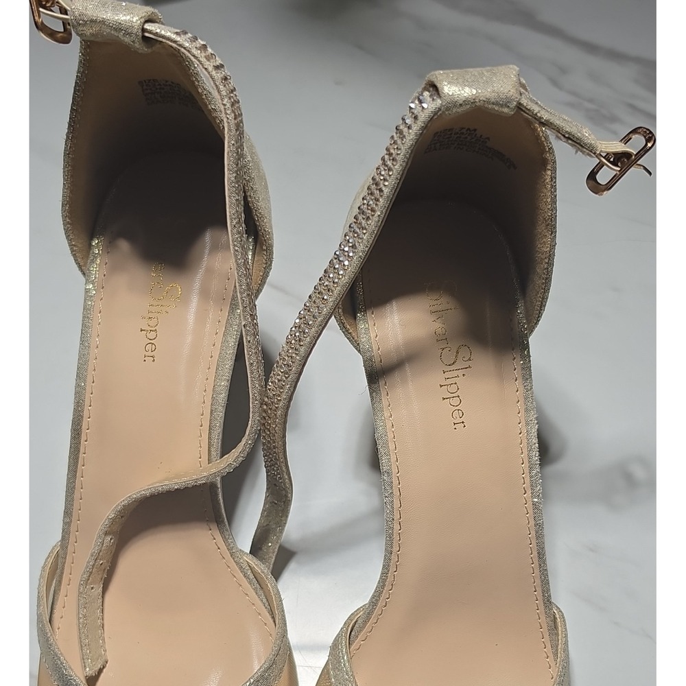 Silver Slipper Women's Silver Strappy Pointed Toe Ankle Strap Stiletto Heels‎ 7M